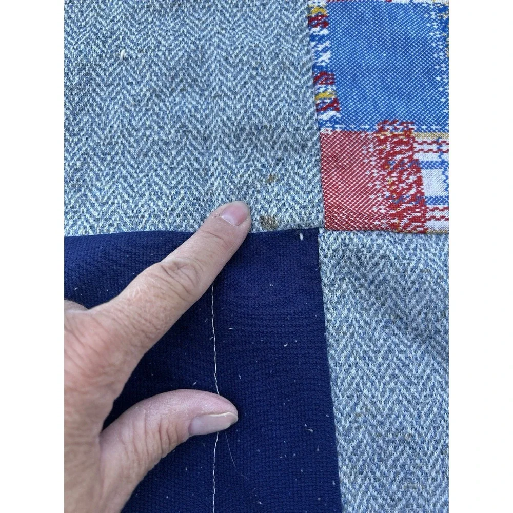 Handmade Patchwork Tie Quilt 51x64 Vintage Fabric Denim Cotton Throw
